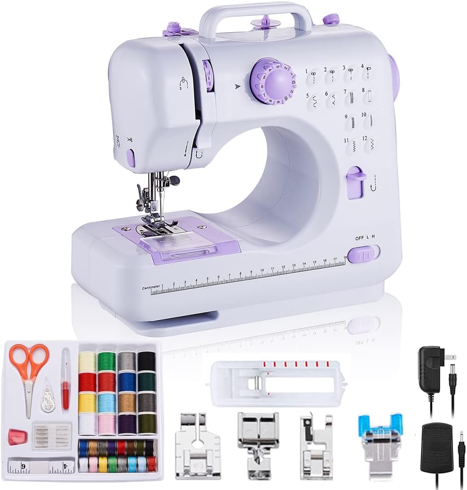 Rxmeili Portable 12-Stitch Sewing Machine, 42-Pc Sewing Kit for Beginners