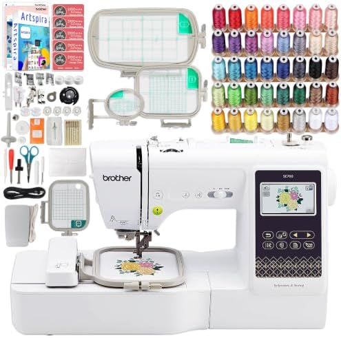 Brother SE700 Combo Embroidery & Sewing Machine with 4 Embroidery Hoops, Embroidery Thread Set & Accessories