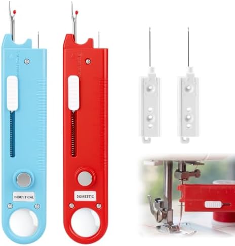 Sewing Machine Needle Threader, 4 in 1 Automatic Quick Threading Tool, Multifunctional Stitch Insertion Seam Guide with 2 Pcs Seam Rippers for Quilting Alterations Tailoring(Red)