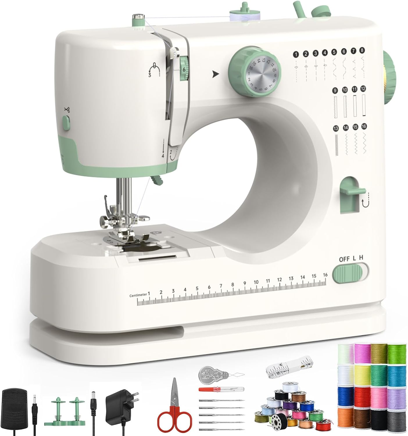 Sewing Machine 16 Stitches, Portable Dual-Thread Double Needle Sewing Machine with Adjustable Speed, Foot Pedal, and Quick-Place Bobbin