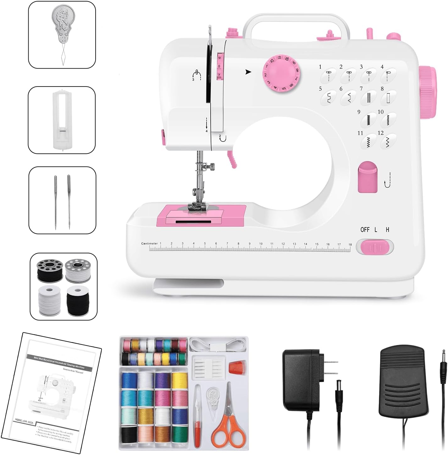 Sewing Machine for Beginners, mini Electric Sewing Machine with Dual Speed, 12 Built-in Stitches, Foot Pedal and 42-Piece Sewing Kit for Home DIY Projects