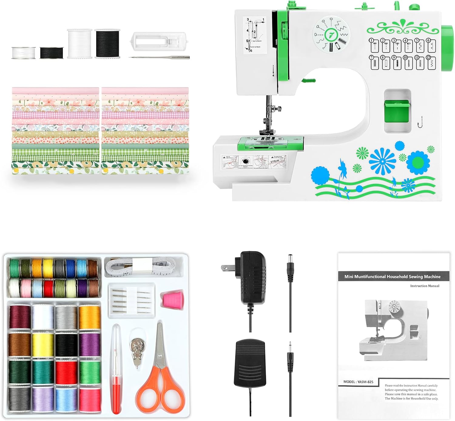 Sewing Machine Portable with 28pcs Fabric Kit for Beginners DIY