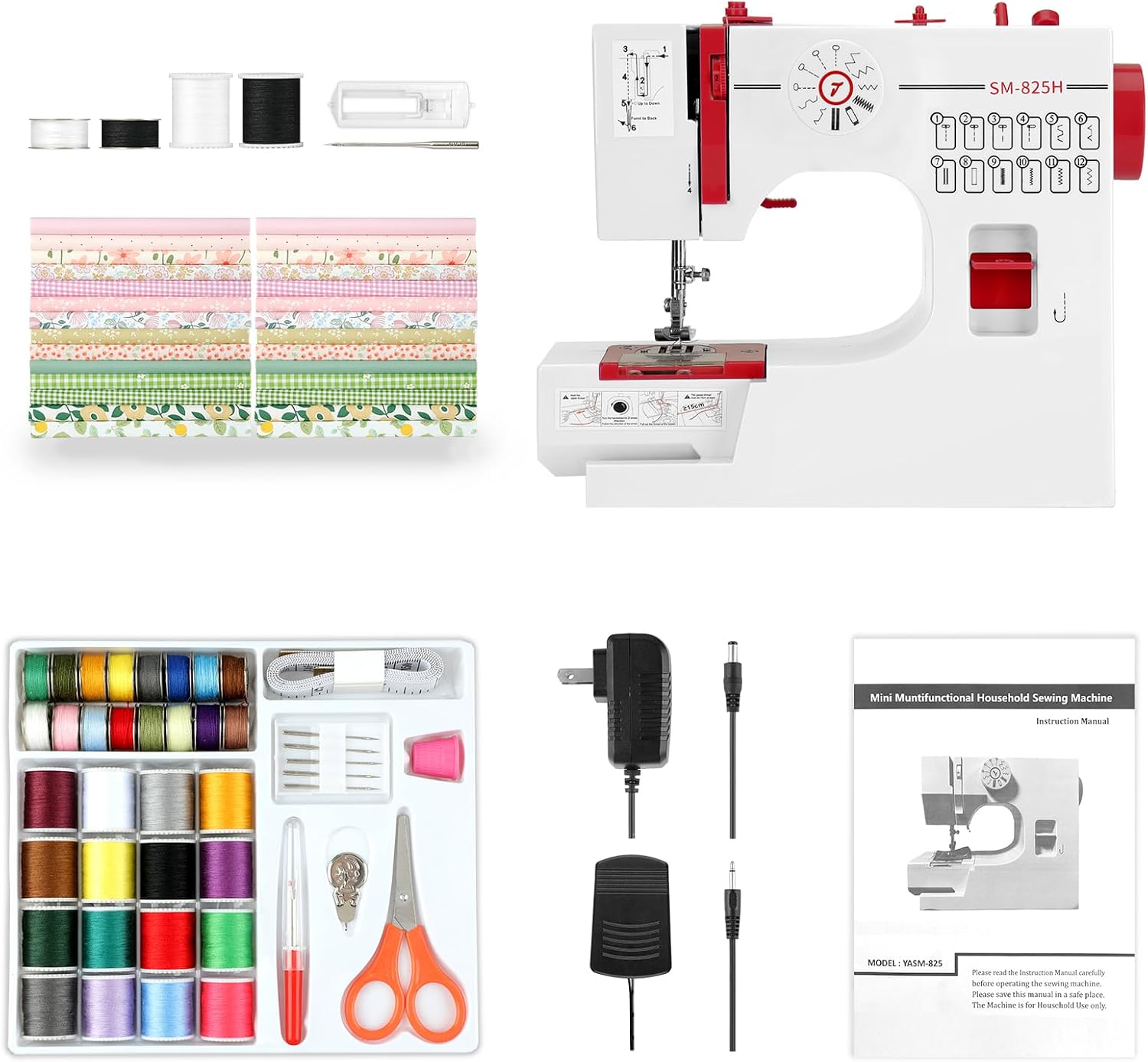 Sewing Machine Portable with 28pcs Fabric Kit for Beginners DIY